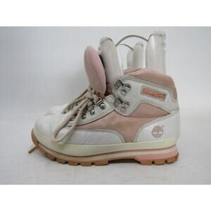 Timberland Womens Size 9 M Pink White Leather Laces Ankle Fashion Boots
